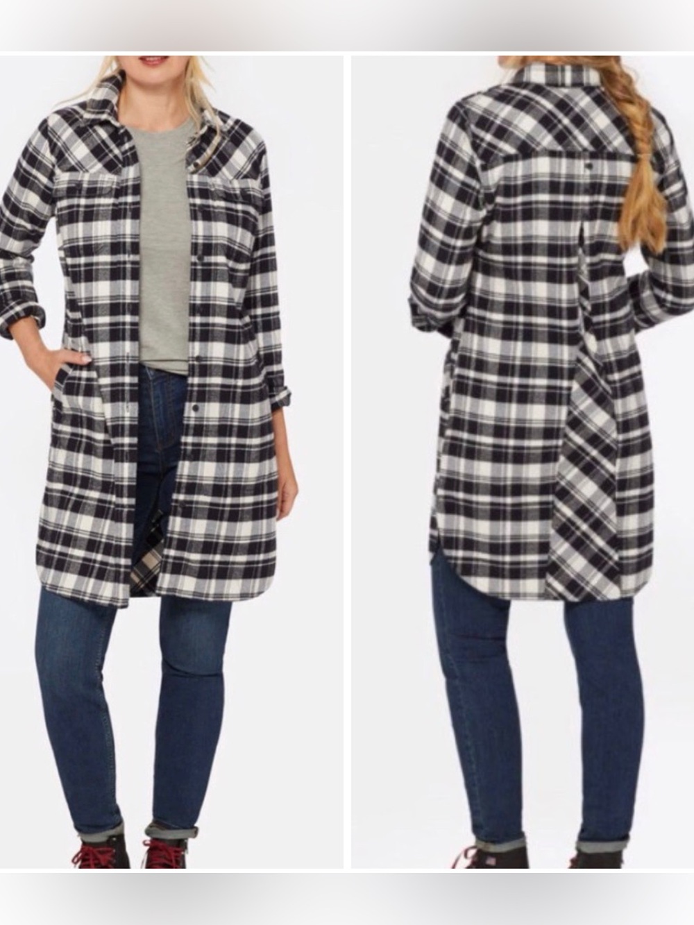 Duluth Women’s Folklore Flannel Tunic Plaid Long Button Up Shirt Size Small